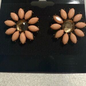 NWT Peach Floral Stud Earrings Retro Gold-Tone Statement Fall Jewelry